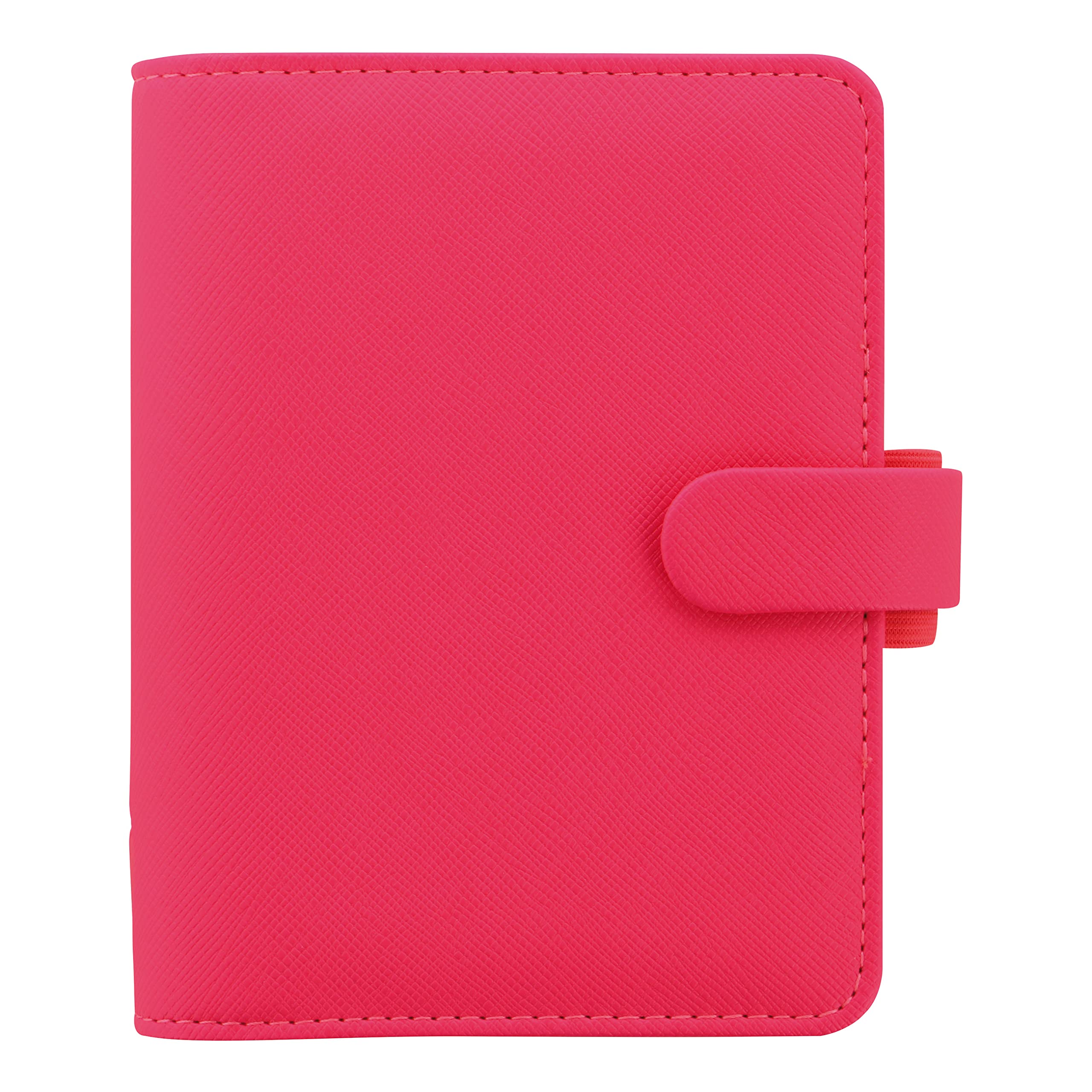 Filofax Saffiano Fluoro Terminplaner, Taschengröße, Fluoro Pink – Cross-Grain, Lederoptik, Sechs Ringe, Wochenkalender, mehrsprachig, 2024 (C028752-24)