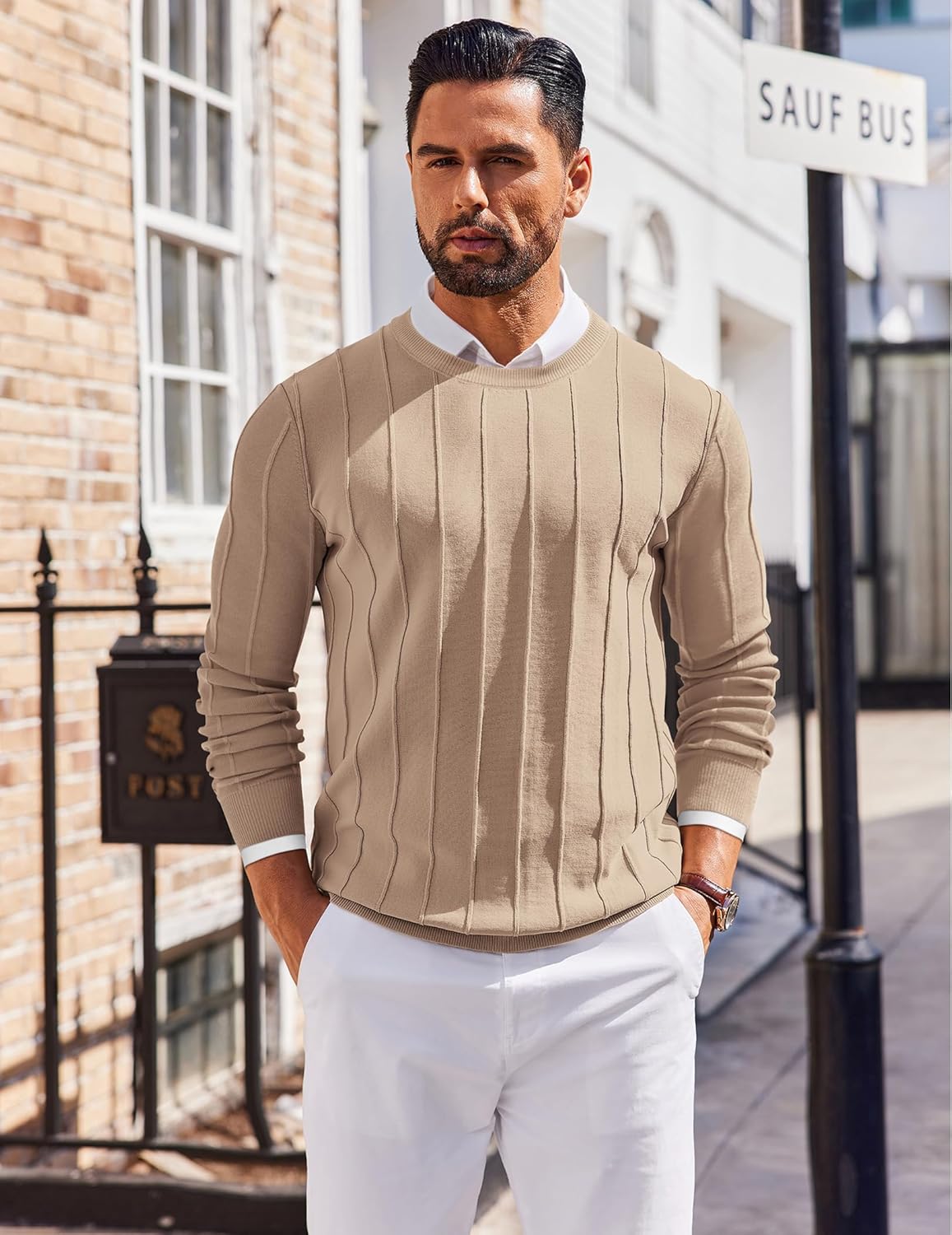 COOFANDY Men's Crew Neck Sweater Long Sleeve Ribbed Knit Dress Sweaters Casual Slim Fit Pullover - Image 2