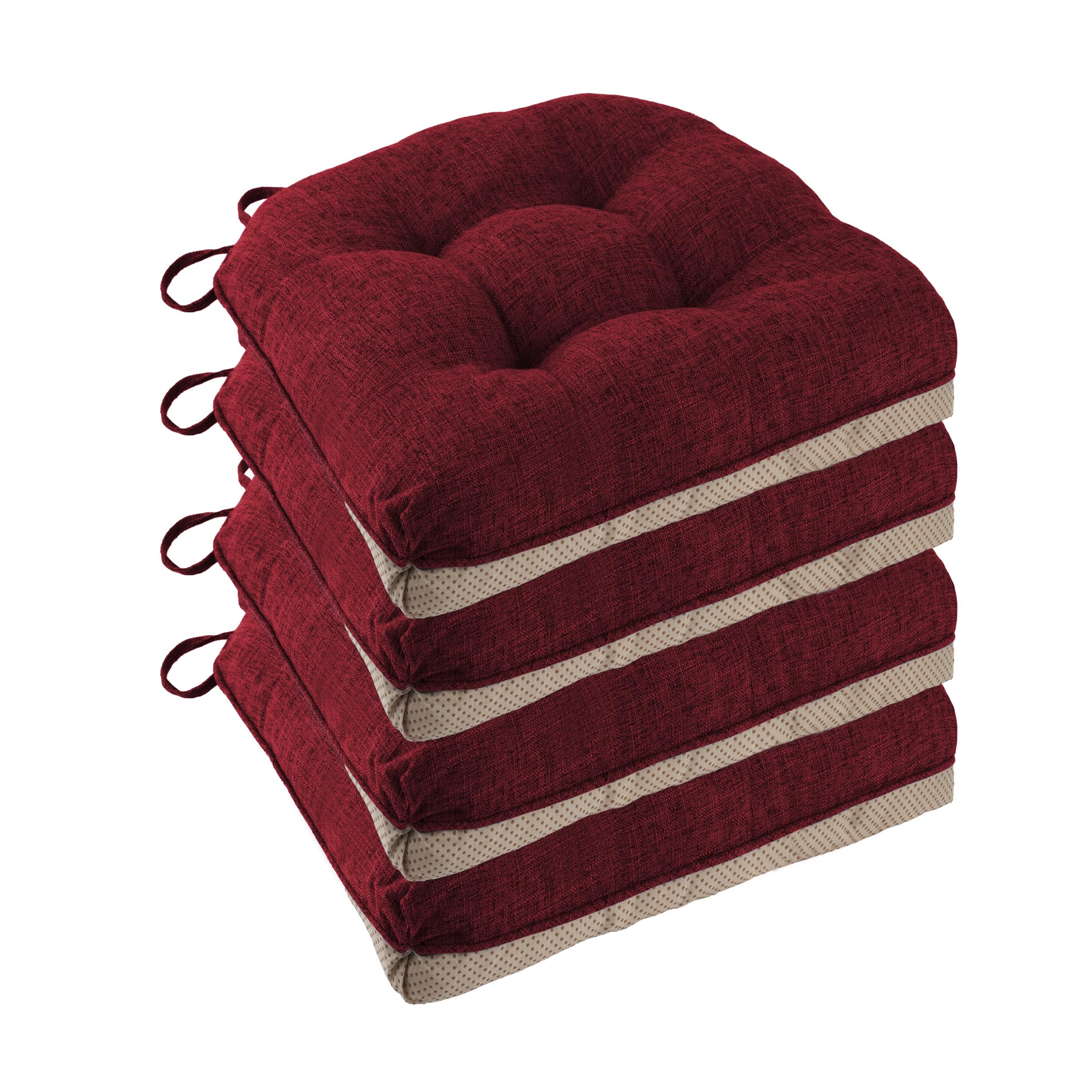 FlyGulls Ensemble de 4 coussins de chaise de cuisine d'intérieur 45,7x41,9x7,6 cm Doux avec antidérapant Coussins de chaise de salle à manger rembourrés avec attaches, Gris foncé