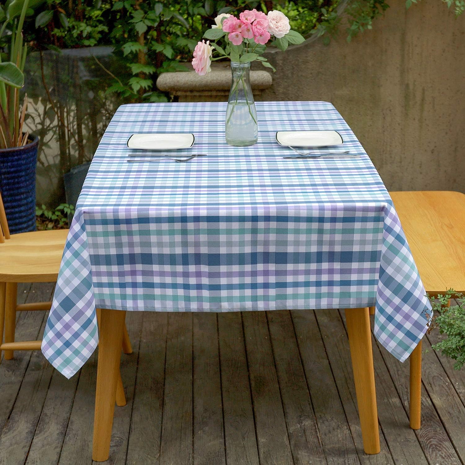 70% Off Everything HARBORBAY Waterproof Fabric Tablecloths Rectangle 60 X 104, Wrinkle and Stain Resistant Polyester Plaid Table Cloths for Party,Kitchen Dining Table Cover for Autumn and Winter,Blue