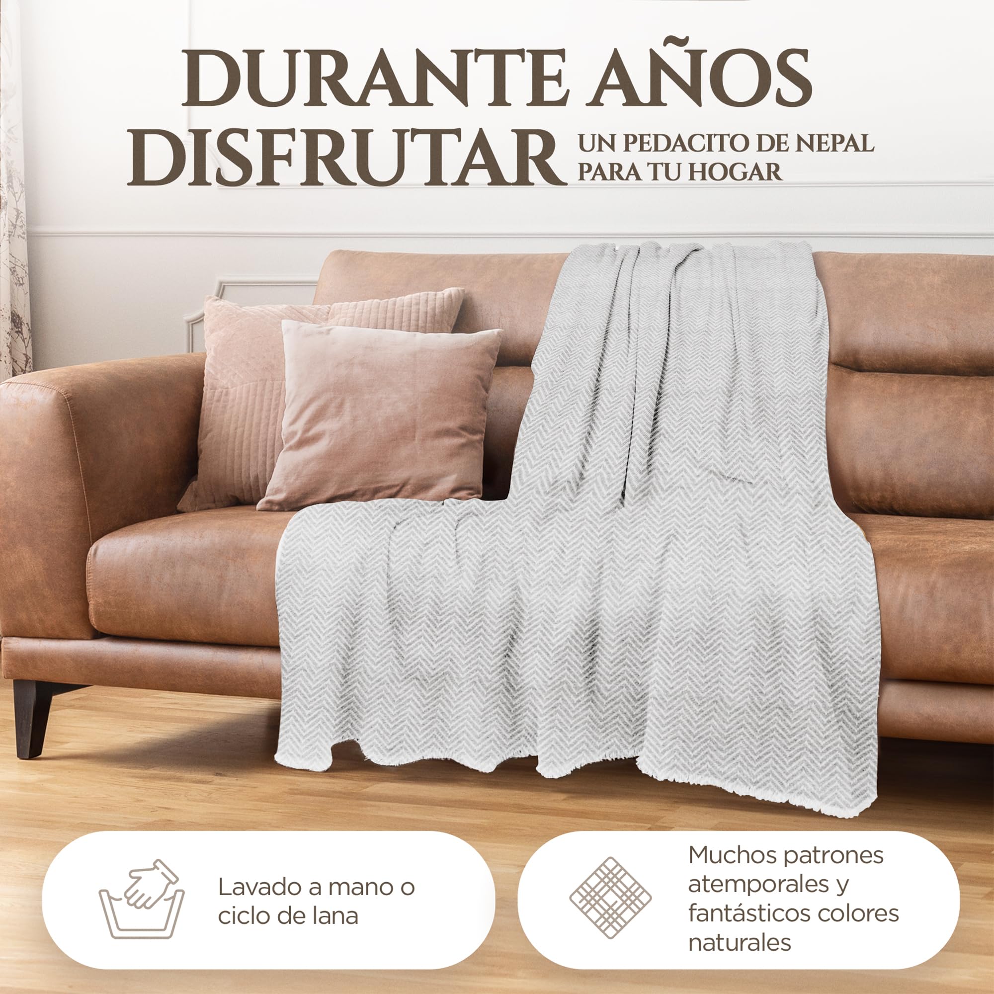 Manta de Cachemira - Manta Tejida a Mano para sofá 100% Lana de Cachemira - 135 x 270 cm, Suave y Acogedora Manta para sofá y Silla - Fabricada en Nepal