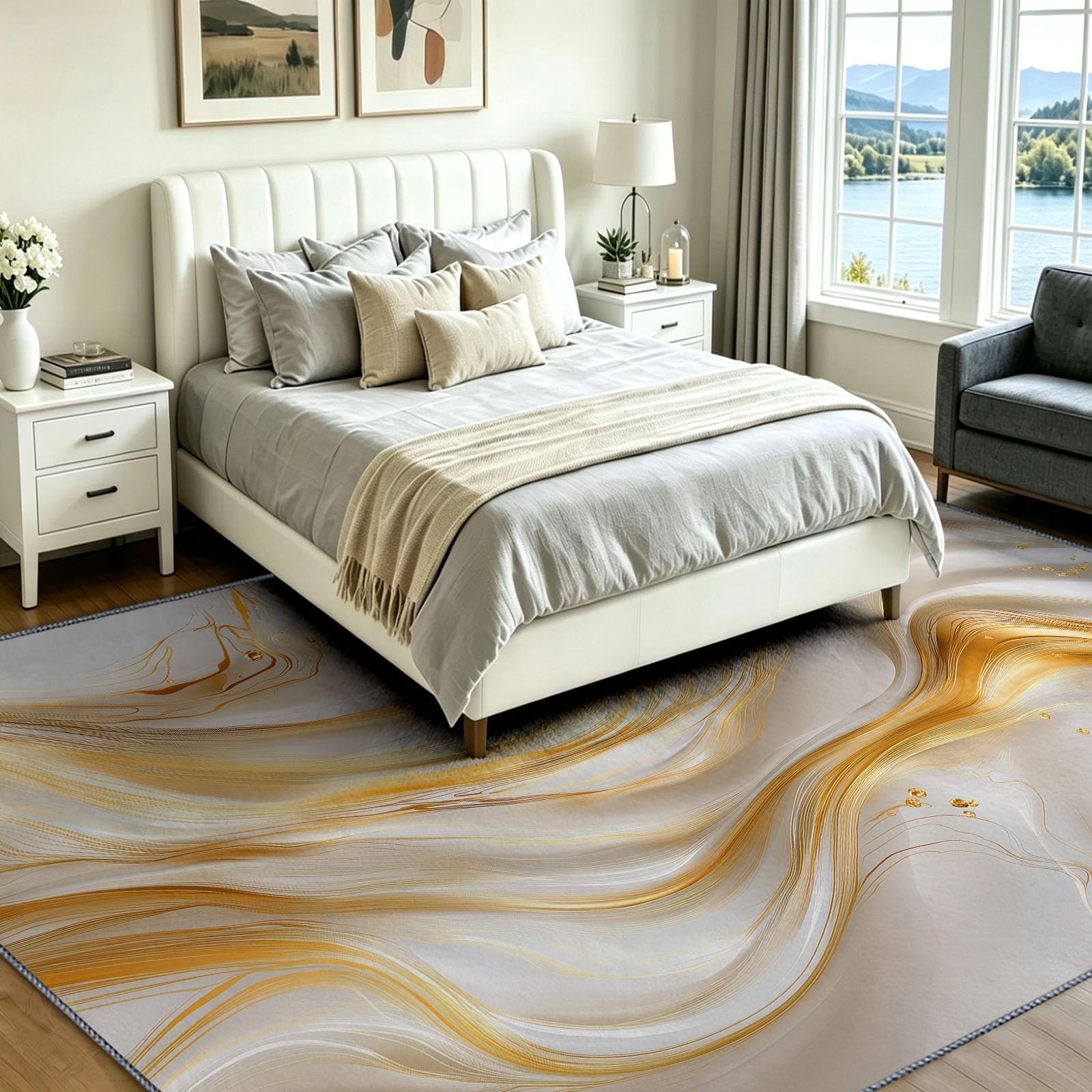 Générique Tapis 80 x 150 cm Poil Ras Ultra Doux, Moderne Abstrait Lavable en Machine et Antidérapant, Marbre Sable Mouvant Vague Tapis Chambre Interieur Couloir Entrée Cuisine