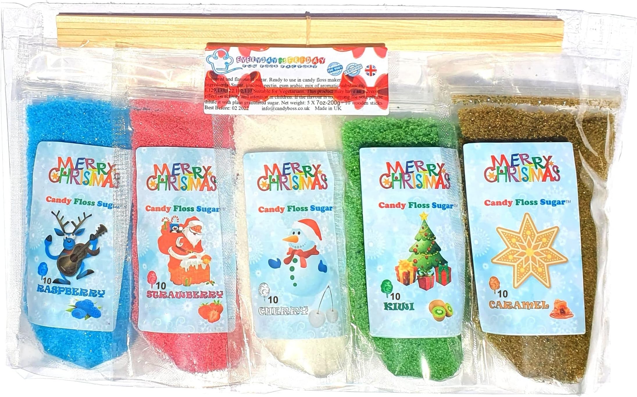 Christmas Candy Floss Sugar Exclusive Set of 5 Bags x 200g (7oz) + 10 Sticks