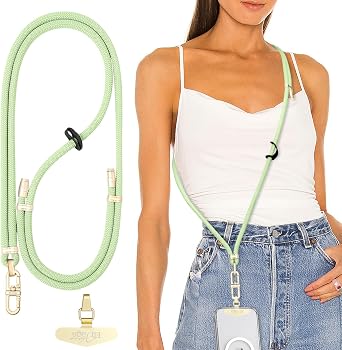 Adjustable Anti-Theft Phone Lanyard Neck & Crossbody Strap with 0.2mm Metal Tab & Comfort-Fit 8mm Rope Mint Green
