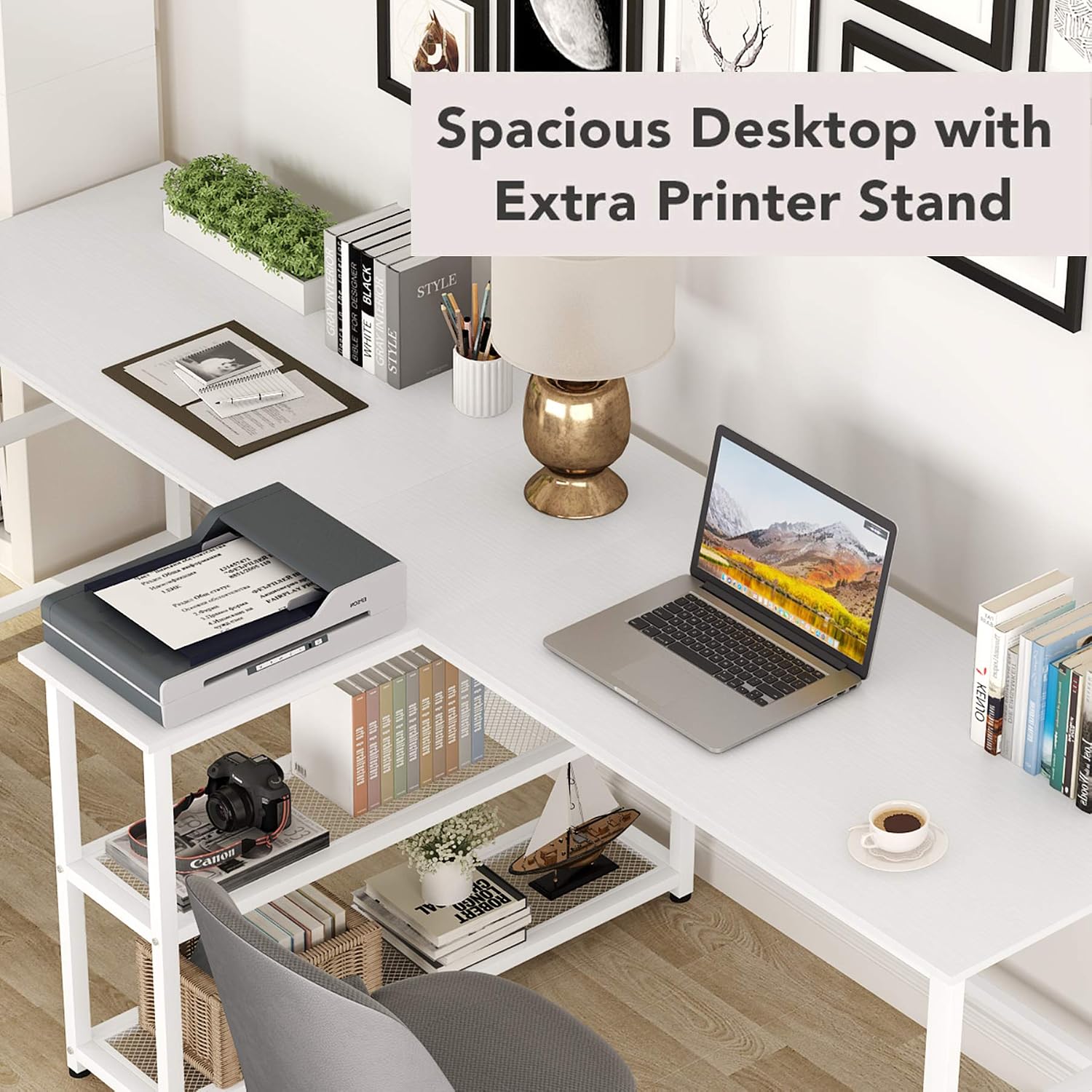 Tribesigns 90.5 inch Computer Desk, Extra Long Two Person Desk with Storage Shelves, Double Workstation Office Desk Study Writing Desk for Home Office (White, 94.5x19.7 in)