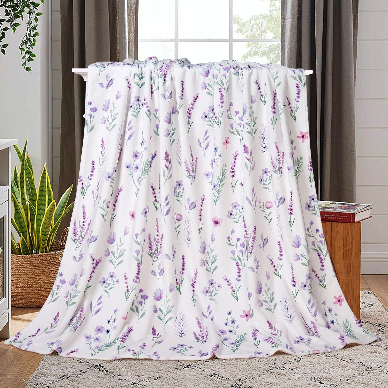 Purple Lavender Floral Throw Blanket Flower Botanical Throw Blankets Ultra Soft Cozy Flannel Throw Blanket Lightweight Fleece Fuzzy Plush Throw Blankets for Bed Chair Couch 50" X 60" - Image 3