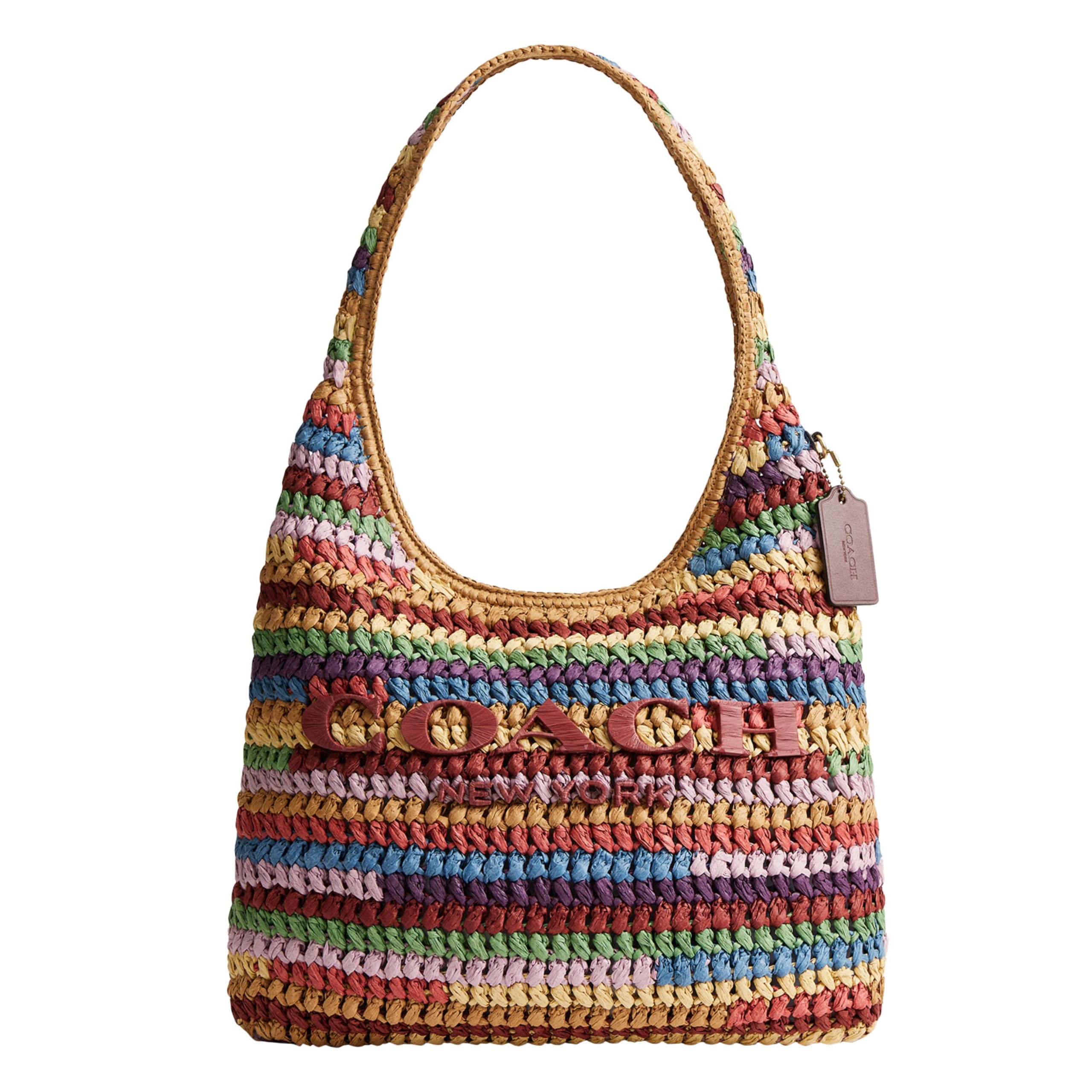 COACH Women's Brooklyn Raffia Shoulder Bag 34, Multi, One Size