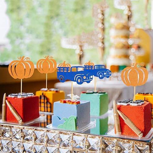 Miniatura 6 de Ercadio Paquete de 24 adornos de calabaza para cupcakes con purpurina de cosecha de otoño, calabaza, cupcakes, decoraciones para calabaza, tema de