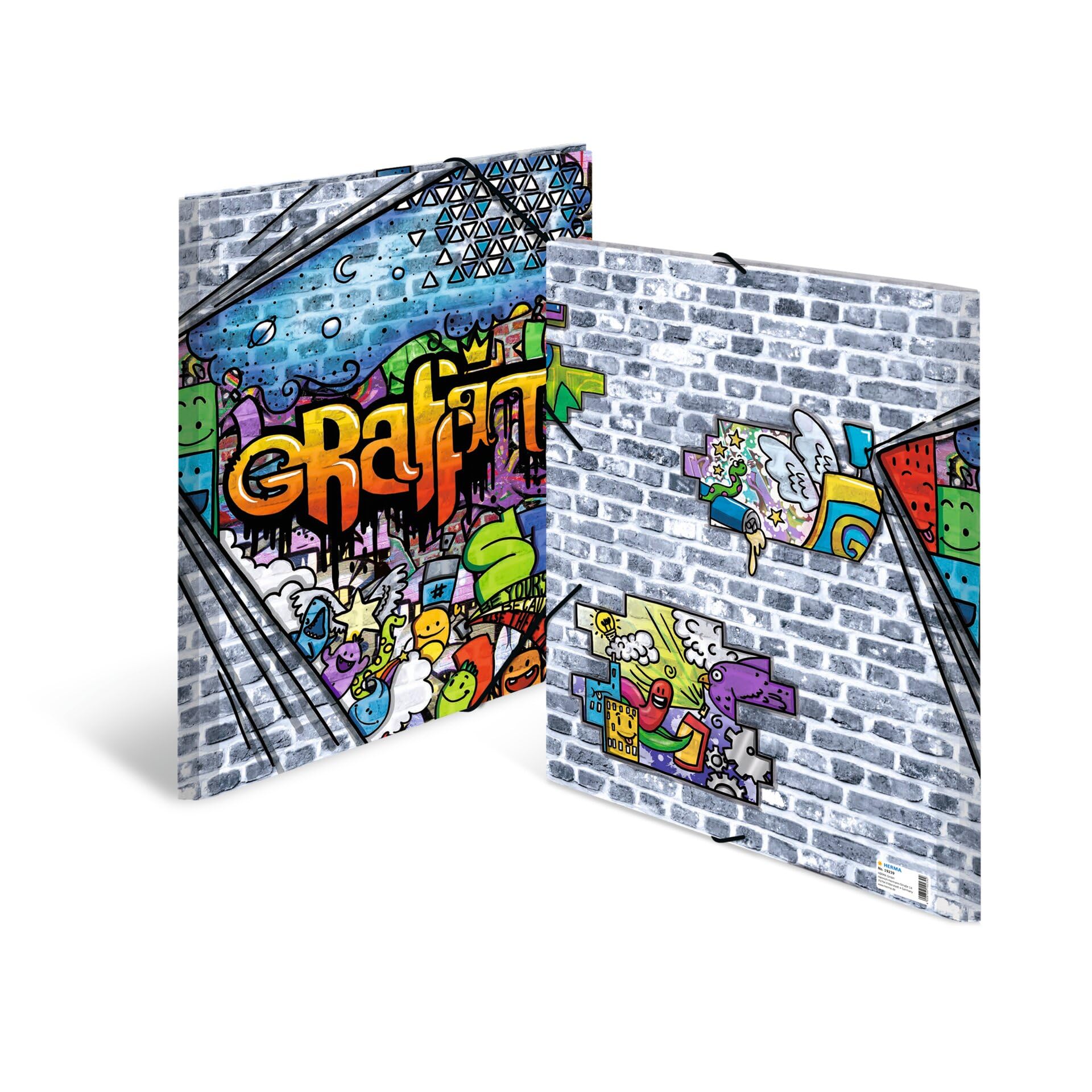 HERMA Collector's Folders A3 Graffiti Set of 3 Children's Plastic Corner Folder with Art Motif, Elastic Band - Image 4