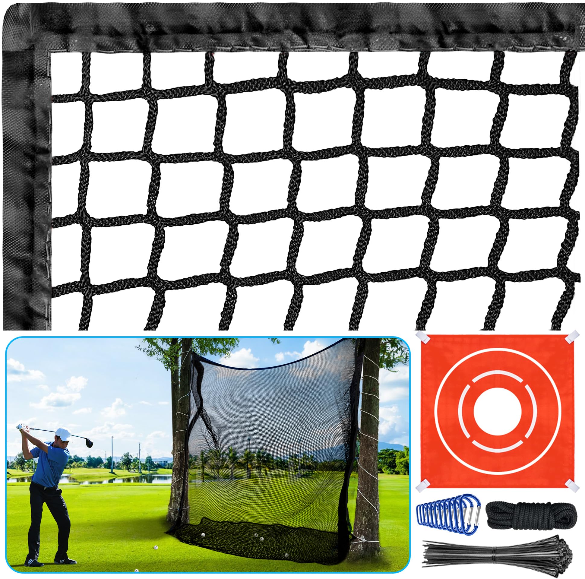 SAPLIZE Golf Netting with Target Cloth, Heavy Duty Golf Barrier Practice Net, DIY Adjustable Ball Net, Golf High Impact Net