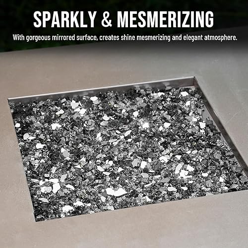 Miniatura 192 de Skyflame 4.53 kg de vidrio resistente al fuego, de 1.27 cm, de brillo intenso para paisajismo de chimenea, lugar para fogatas, Platino reflectante