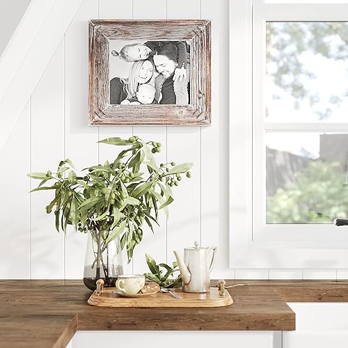 Miniatura 2 de Barnyard Designs Marco de fotos de madera rústica de 8 x 10 pulgadas, marco de madera de granja occidental para colgar en la pared o para colgar en