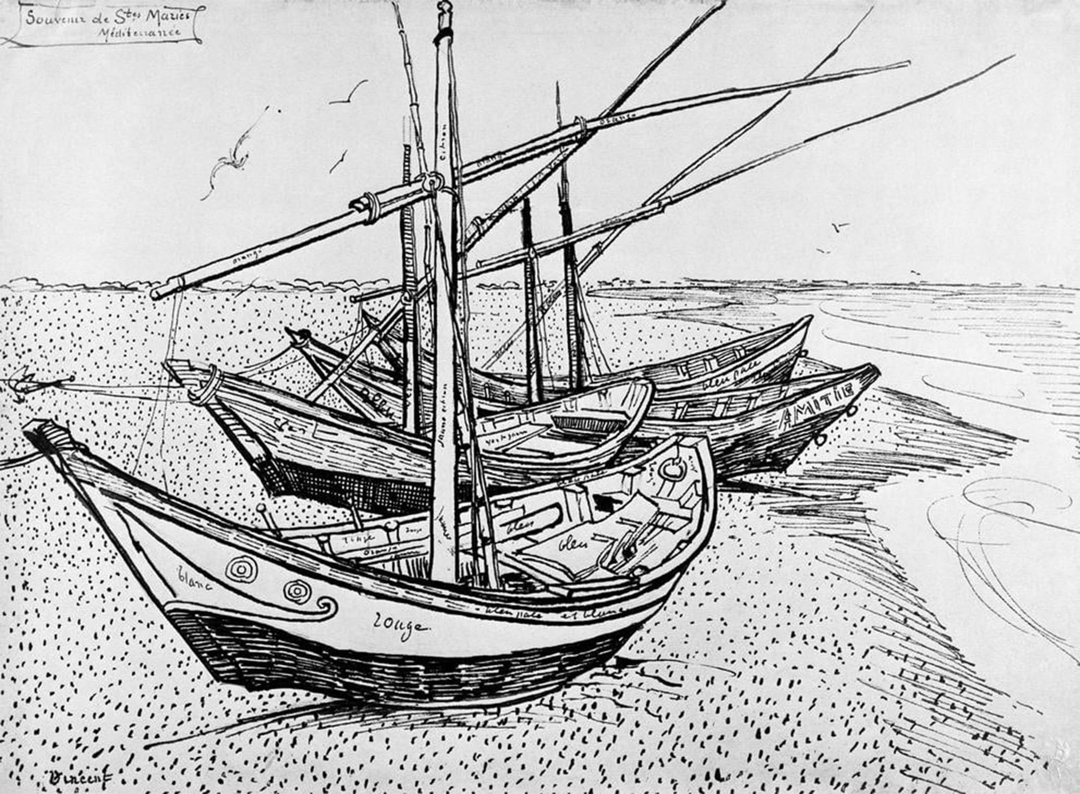 ARTXLXXBN Famous Art Print Poster Vintage Wall Art Segelboote in Saintes-maries Canvas Art Poster for Home Decor 60x90cm