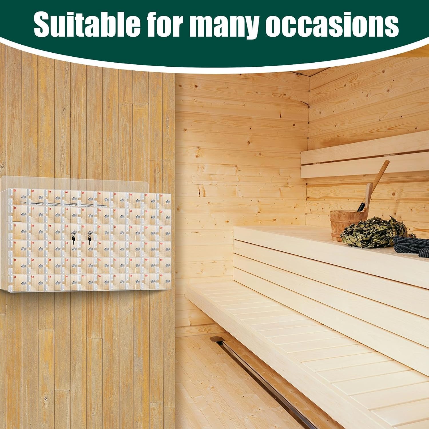 60-Door Acrylic Lockable Storage Cabinet, 41×24.8×7.2in, Perfect for Gym, Office, Classroom Use, Clear Acrylic Build with Numbered Compartments and Individual Locks