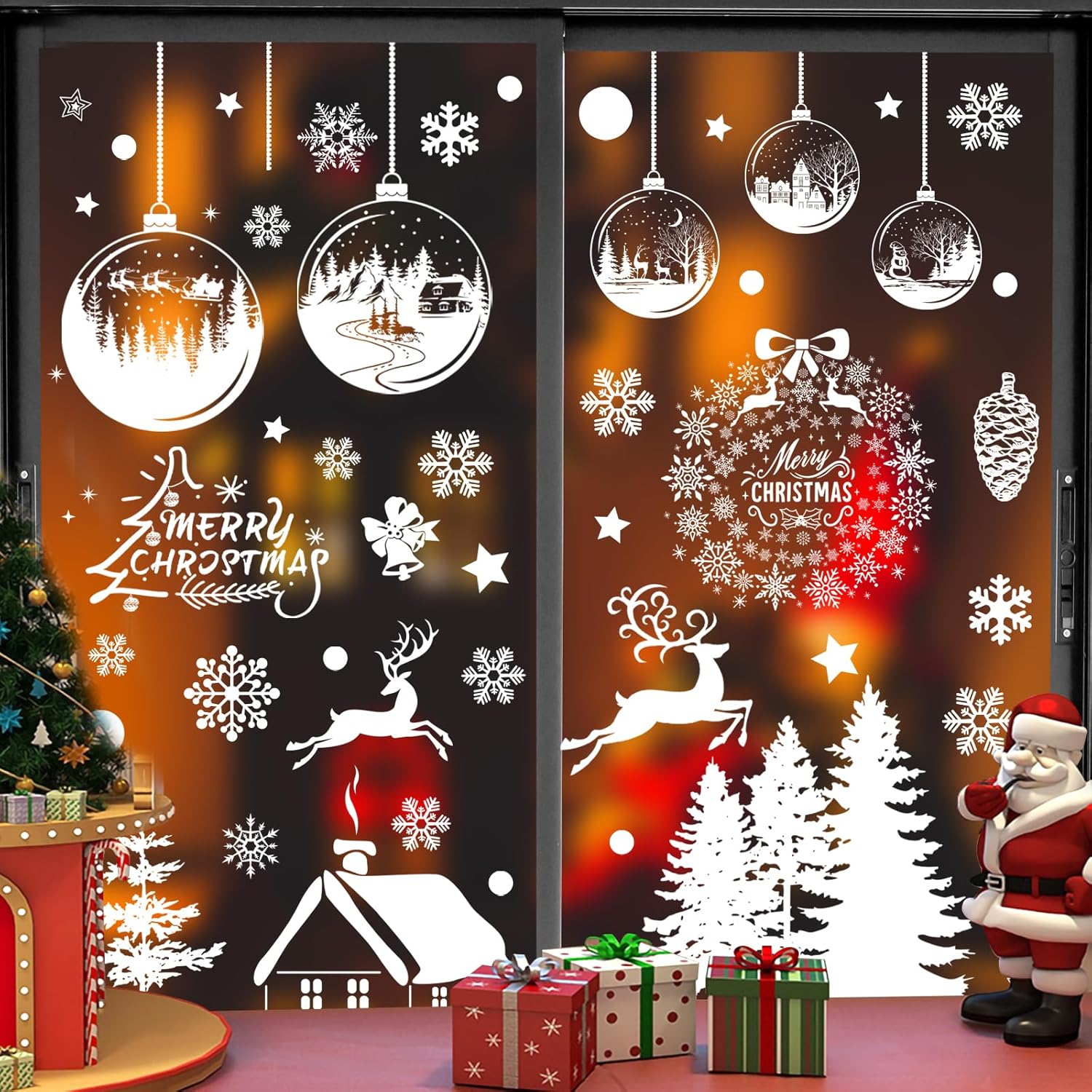 Amaxiu Double Sided Christmas Window Clings, 9 Sheet Static Snow Flakes Stickers