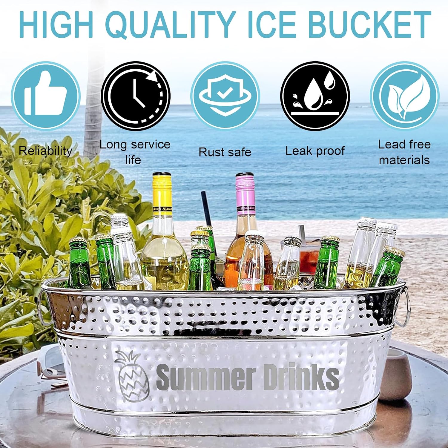 Personalized Beverage Tub with Laser Engraving - 18L Galvanized Metal Drink Bucket for Parties, Custom Name & Logo Insulated Ice Tub - Large 18"x13"x7.5" Wine/Beer Chiller for Weddings & BBQs (Silver)
