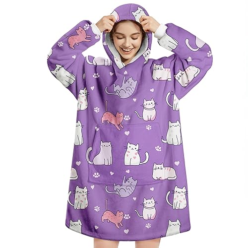Queenshin Oversized Blanket Hoodie Wearable Warm Soft Sherpa Blanket Sweatshirt