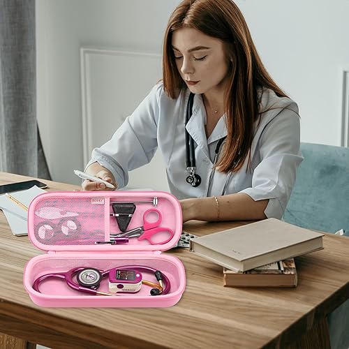 Miniatura 7 de BOVKE Estuche para estetoscopio de viaje para 3M Littmann Classic III ligero II SE estetoscopios ligeros acústicos MDF bolsillo de malla para luces