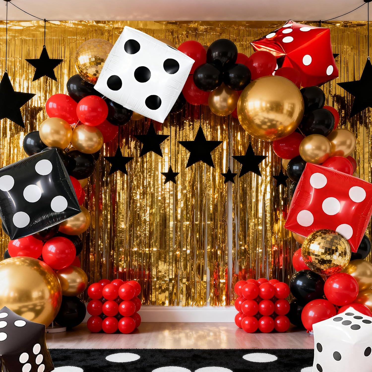 Biapian Jumbo Dice Balloons Foil, 6 Pcs 24 Inch Red Black White 4D Cube Dice Balloons Helium Large for Casino Theme Birthday Game Night Bunco Prom Party Decoration