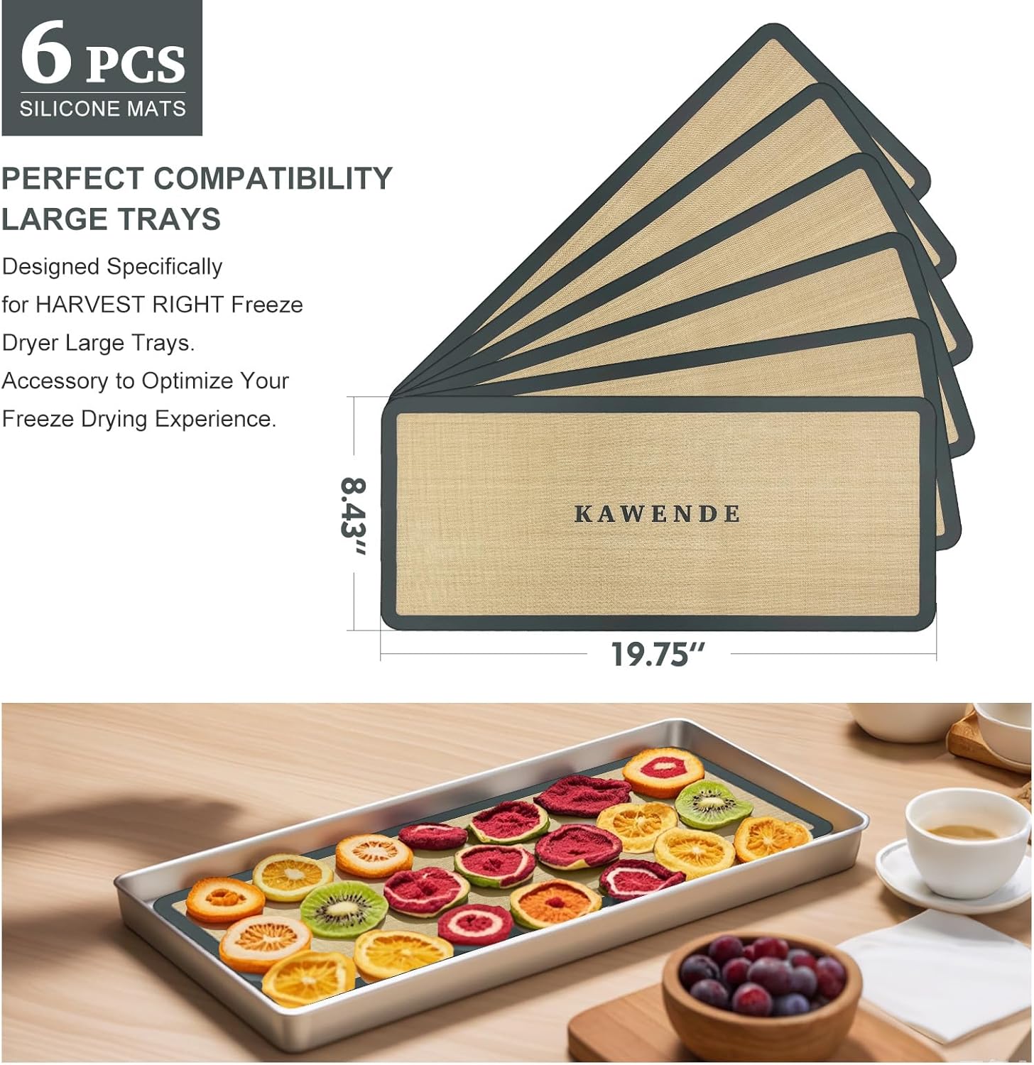 6 PCS Silicone Tray Mats Set for HARVEST RIGHT Freeze Dryer Large Trays - Freeze Dryer Machine Reusable Accessory, 19.75"×8.43", Prevent Food Items From Sticking Freeze Dryer Trays