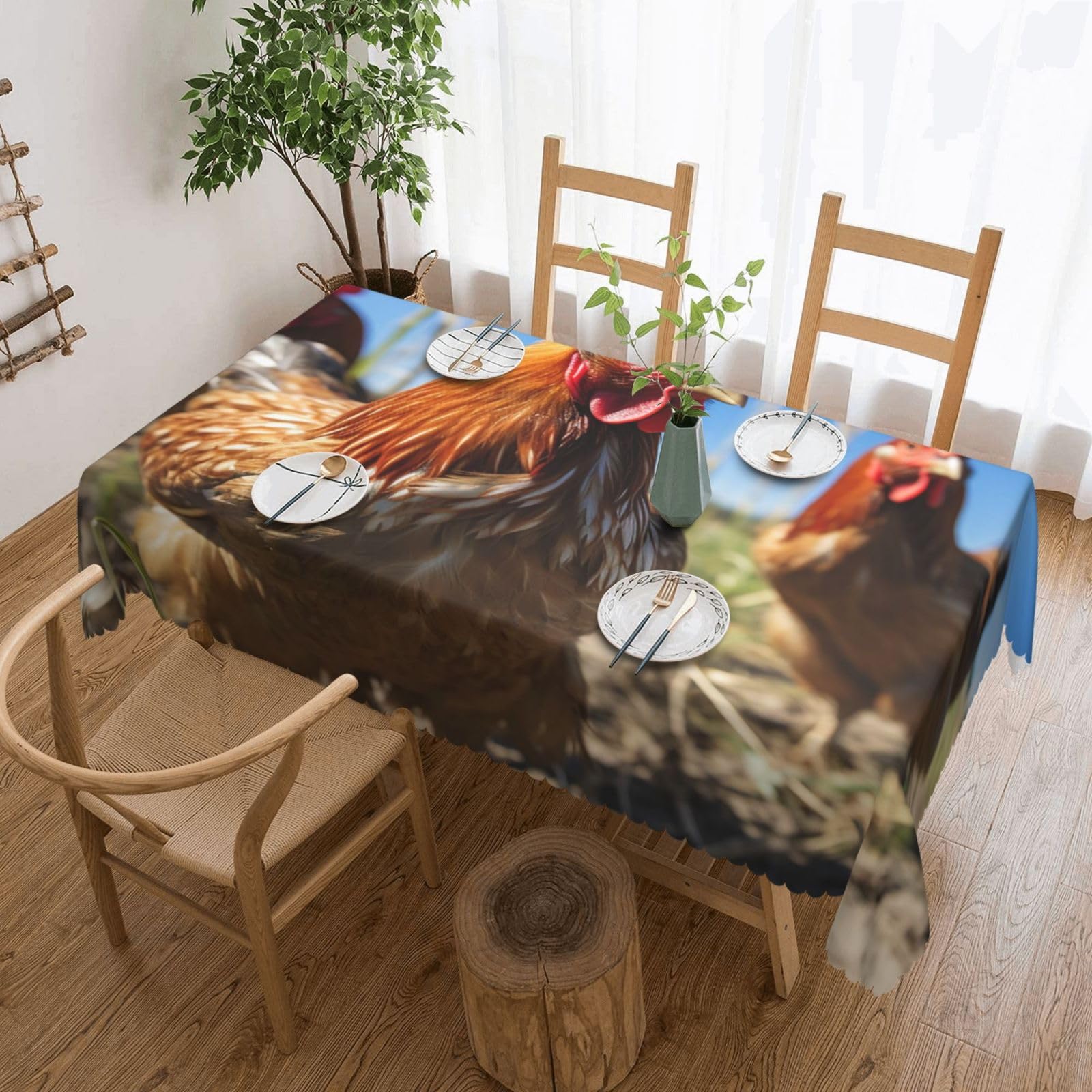 Rectangle Tablecloth 137x183 cm Waterproof Tablecloth for Dining Tables Kitchen Farmhouse Tablecloths Funny Chicken Grass Table Cloth Wrinkle Free Table Cover for Dining Buffet Wedding Party