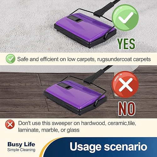 Miniatura 4 de Yocada Barredora de alfombras manual para el hogar, oficina, bajo y interior, alfombras de pelo de mascotas, desechos de polvo de papel, limpieza de