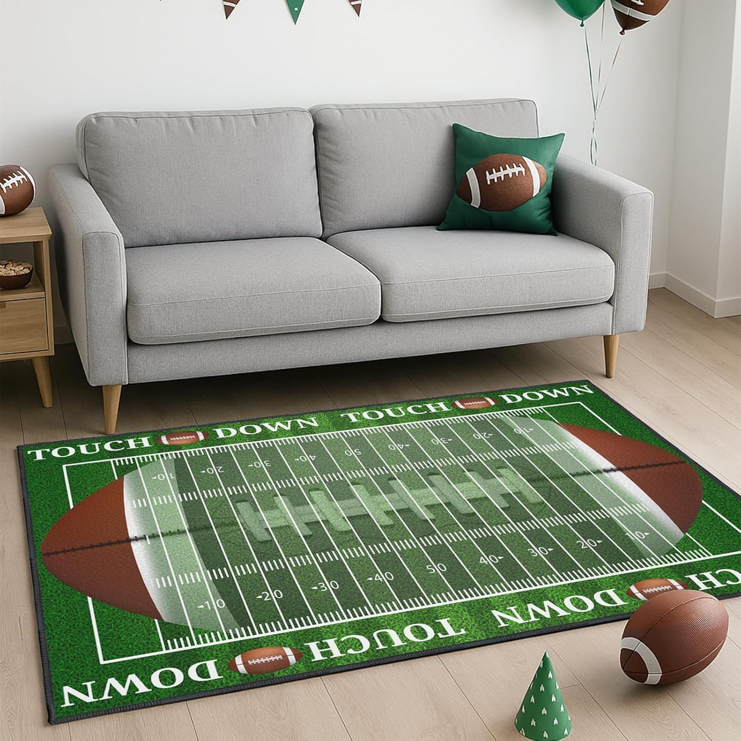 Football Rug for Bedroom,3'x5' Non-Slip Football Field Rugs,Sports Rug for Room and Lving Room Decor