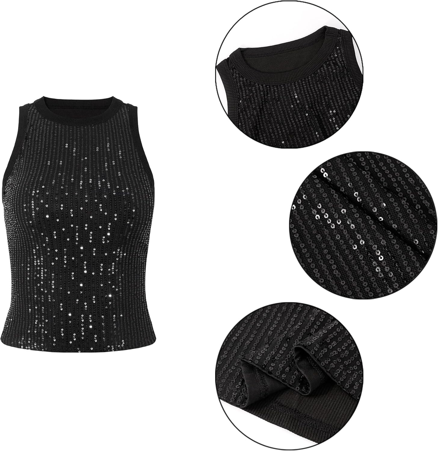 Testudineus Womens Sequin Crop Tank Tops Sleeveless Sparkly Crop Shirt Glitter Concert Disco Party Club Top Tee - Image 5