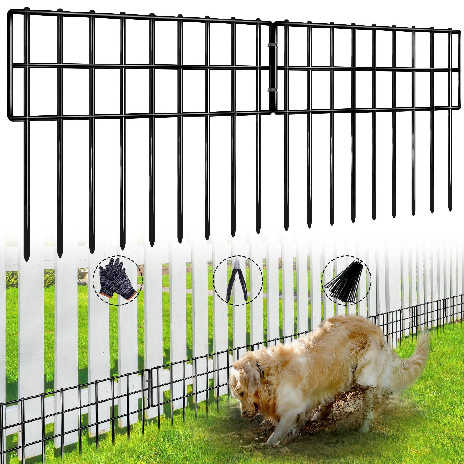 42.5ft (L) x 13in (H) Garden Fence Animal Barrier, 30 Panels No Dig Fence for Dogs, 1.35in Gap Rustproof Metal Decorative Garden Fencing, Anti Digging Barrier Ground Defense Border for Outdoor, Yard