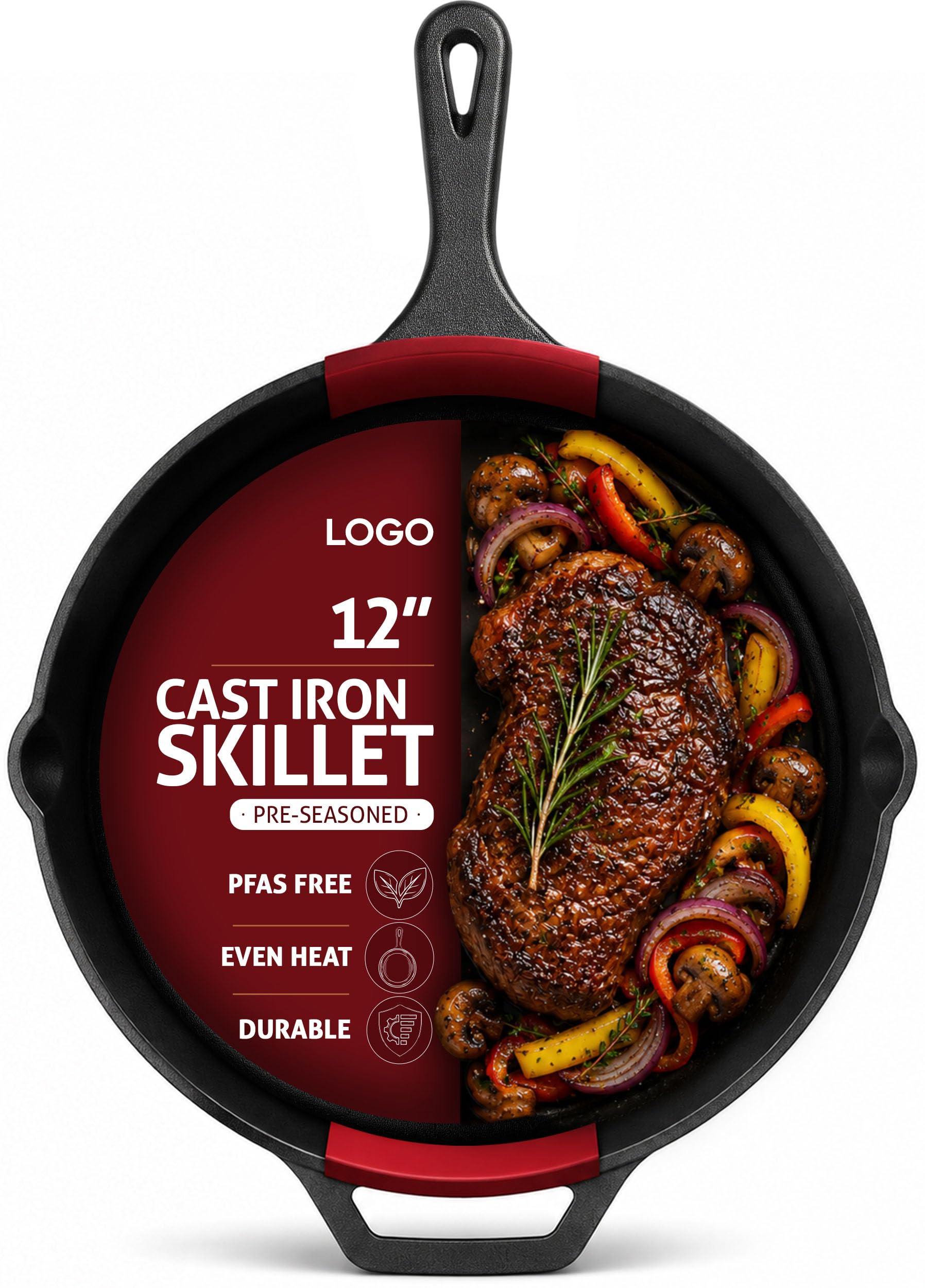 Utopia Kitchen Cast Iron Skillet 12 Inch Pre-Seasoned PFAS-Free Black