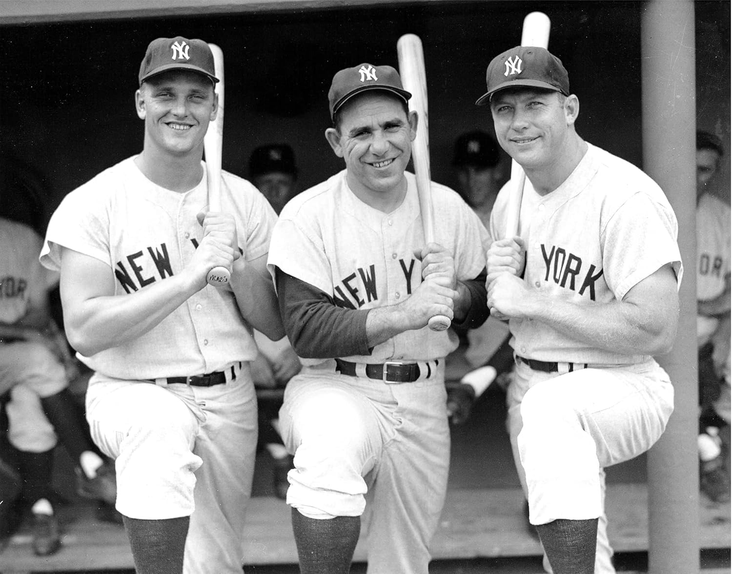 Legends Gallery Baseball Hall Of Famers The New York Yankees Roger Maris, Yogi Berra, and Mickey Mantle, Classic Black and White 11x14 Photo Picture Poster
