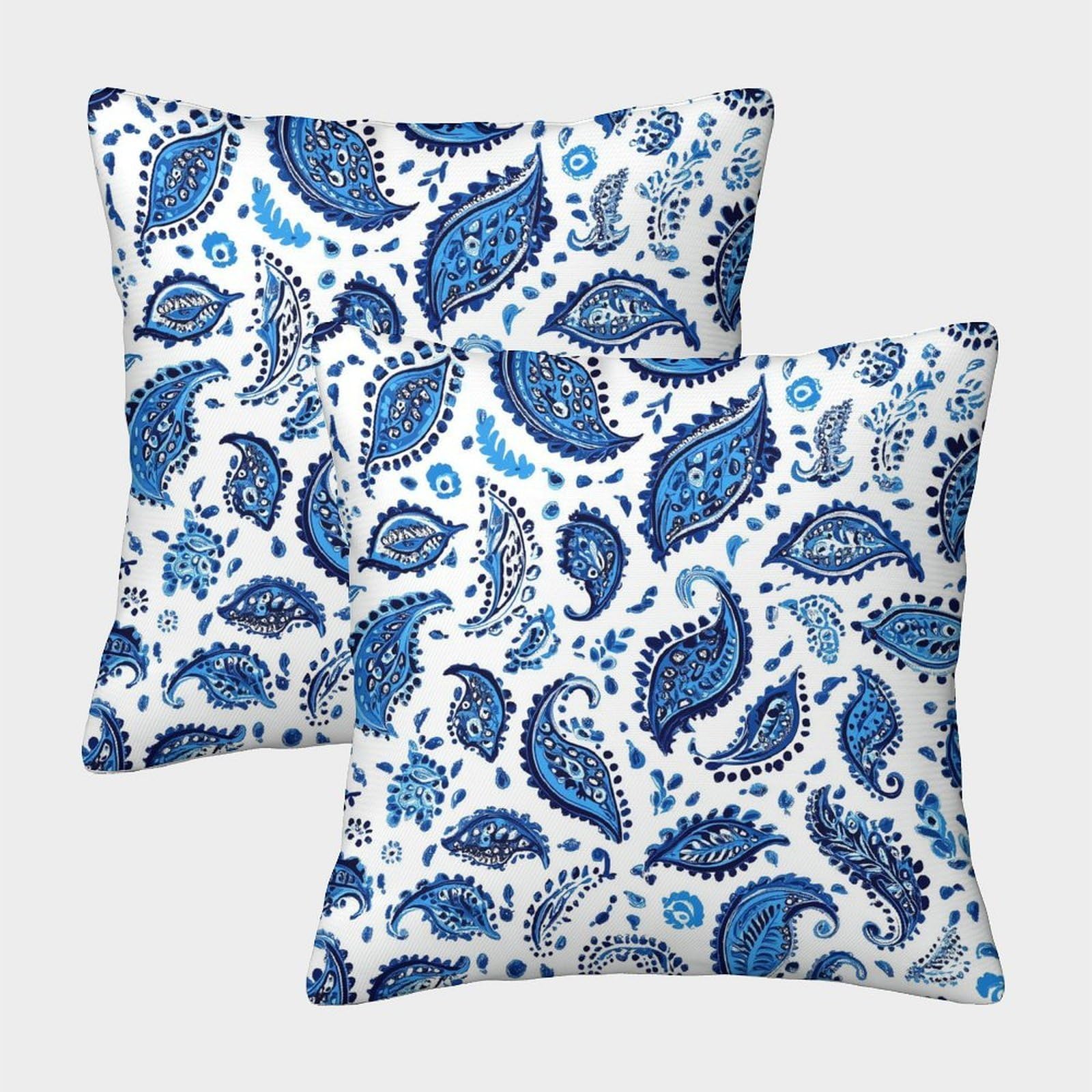 kaiyun 2 Pack Bluebird Feather Style Pillow Case Home Decoration Sofa Small Paisley Pattern Cushion Cover 45x45cm