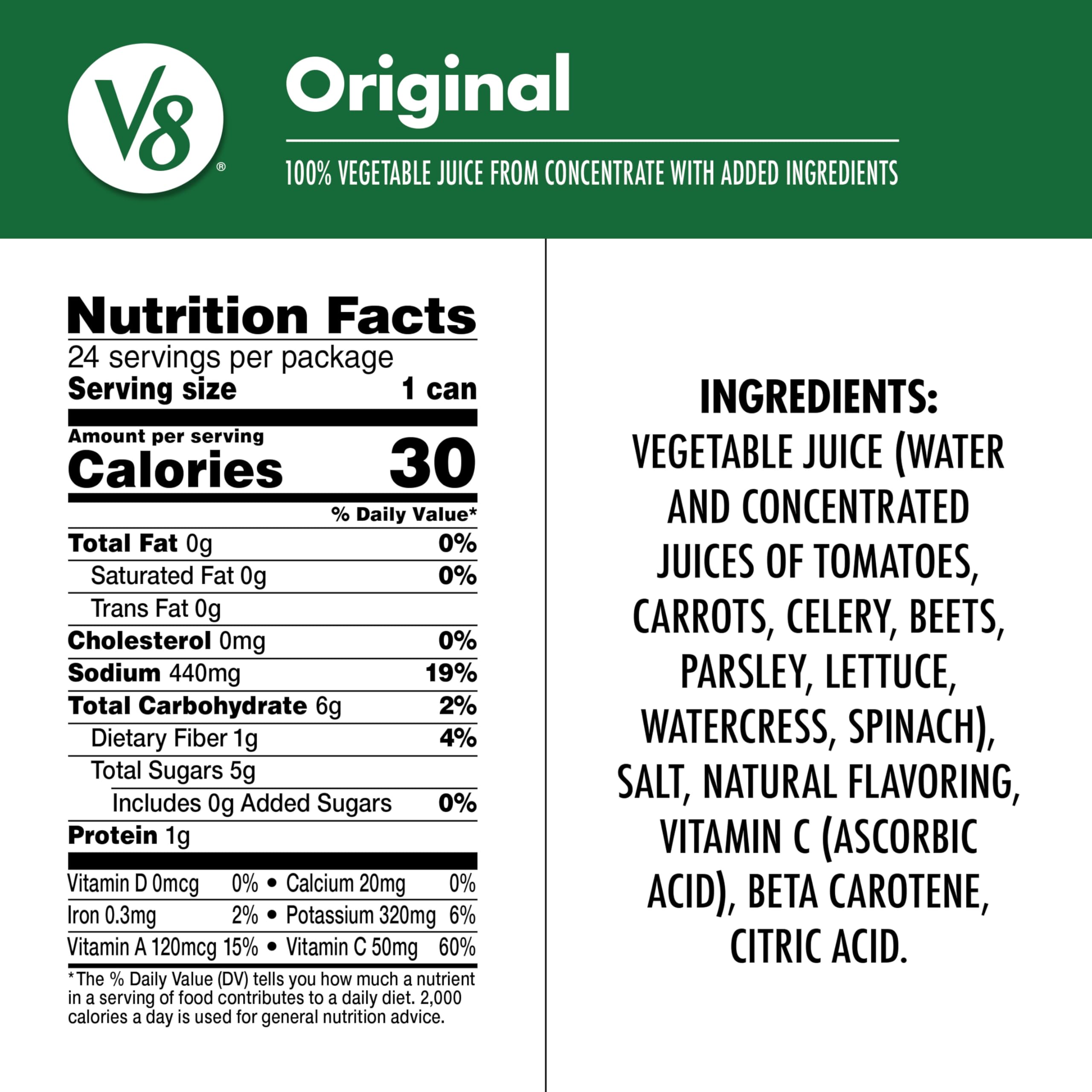 V8 Original 100% Vegetable Juice, Vegetable Blend with Tomato Juice, 5.5 FL OZ Can (Pack of 24)