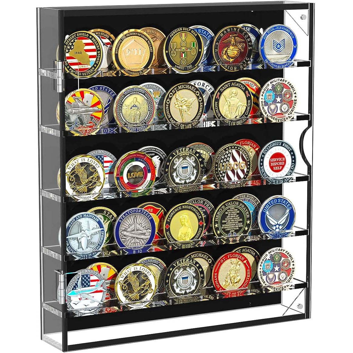 Portamonete militare, in acrilico, con ripiani rimovibili e porta magnetica, adatto per 45 armadietti, per casinò e poker chip da collezione