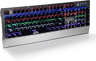 LED Mechanical Gaming Keyboard - Red Switches 104 Backlit Keys Pro Series FPS/MOBA Brushed Aluminum Metal - Anti Ghosting, N-Key Rollover, 10 Lighting Modes - Scoria Tournament Keyboard