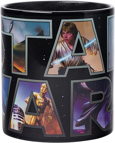 Miniatura 2 de Silver Buffalo Taza de café de cerámica con logotipo de Star Wars con Boba Fett, Yoda, Luke, C3PO, R2D2, Darth Vader y Stormtrooper, 20 onzas