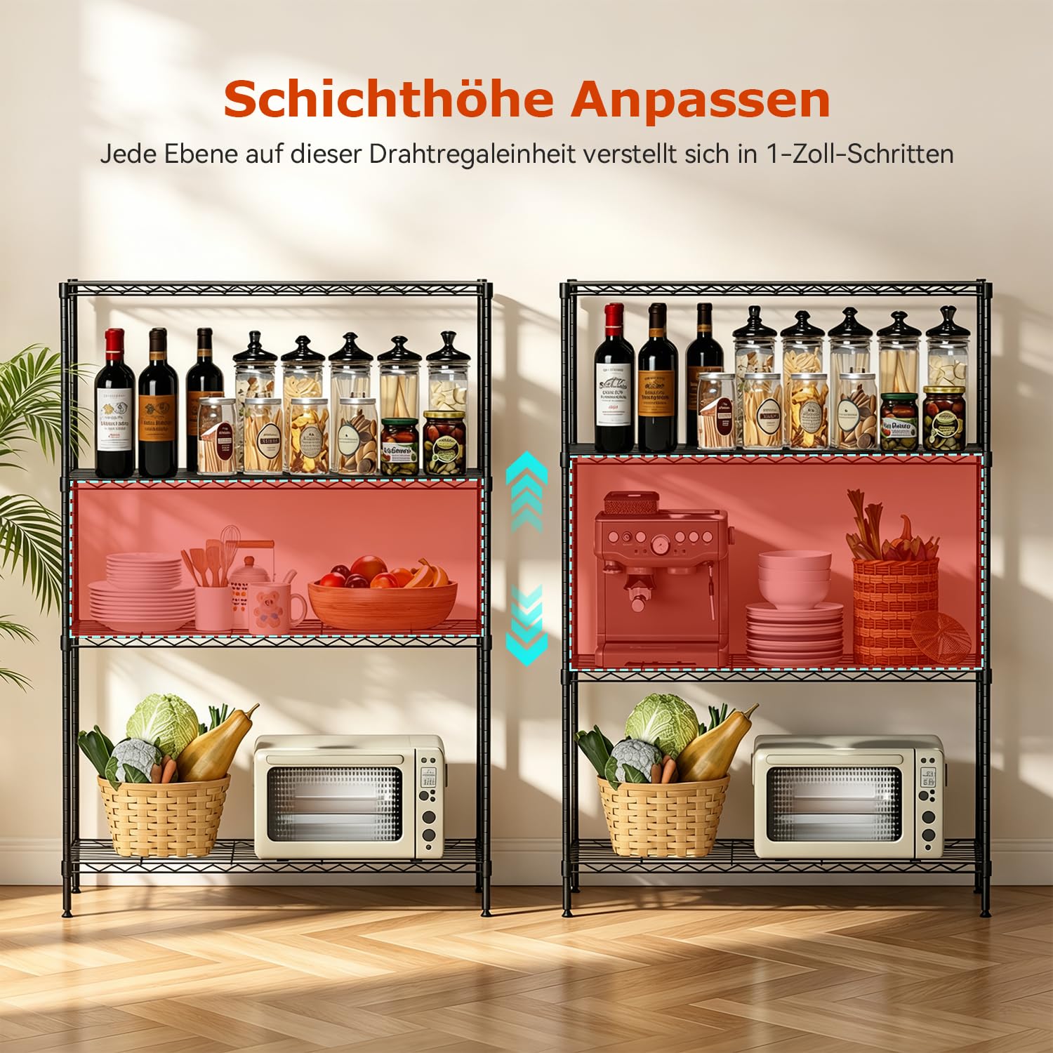 4-lagige Aufbewahrungsregale 35,4" L x 13,3" W x 53" H Metall Garage Regale Stehend Lagerregal Einstellbare Schicht Regale Mit Stahlrahmen Geeignet für Küche, Garage oder Gewerbliche Nutzung (Schwarz)