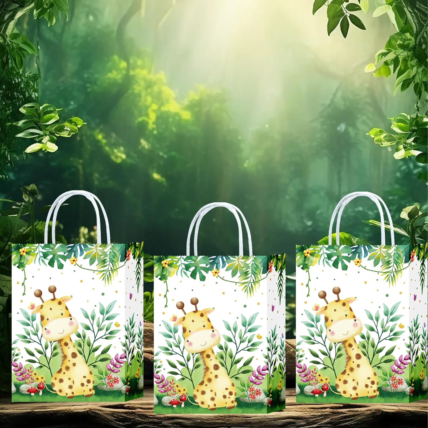 8Pieces Safari Goodie Bags Jungle Animals Party Favor Bags with Handles Zoo Animals Print Candy Bags Woodland Gift Bags for Baby Birthday Jungle Themed Party Supplies (Party-C) - Image 5