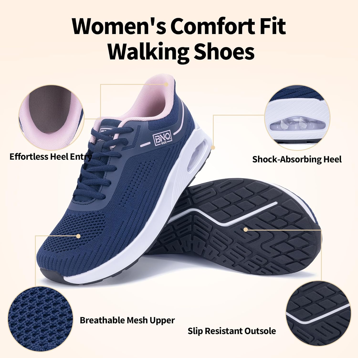 Women's Walking Shoes with Arch Support Wide Toe Box Plantar Fasciitis Orthotic Tennis Sneakers for Bunion Foot Pain Relief US 6-11 - Image 5