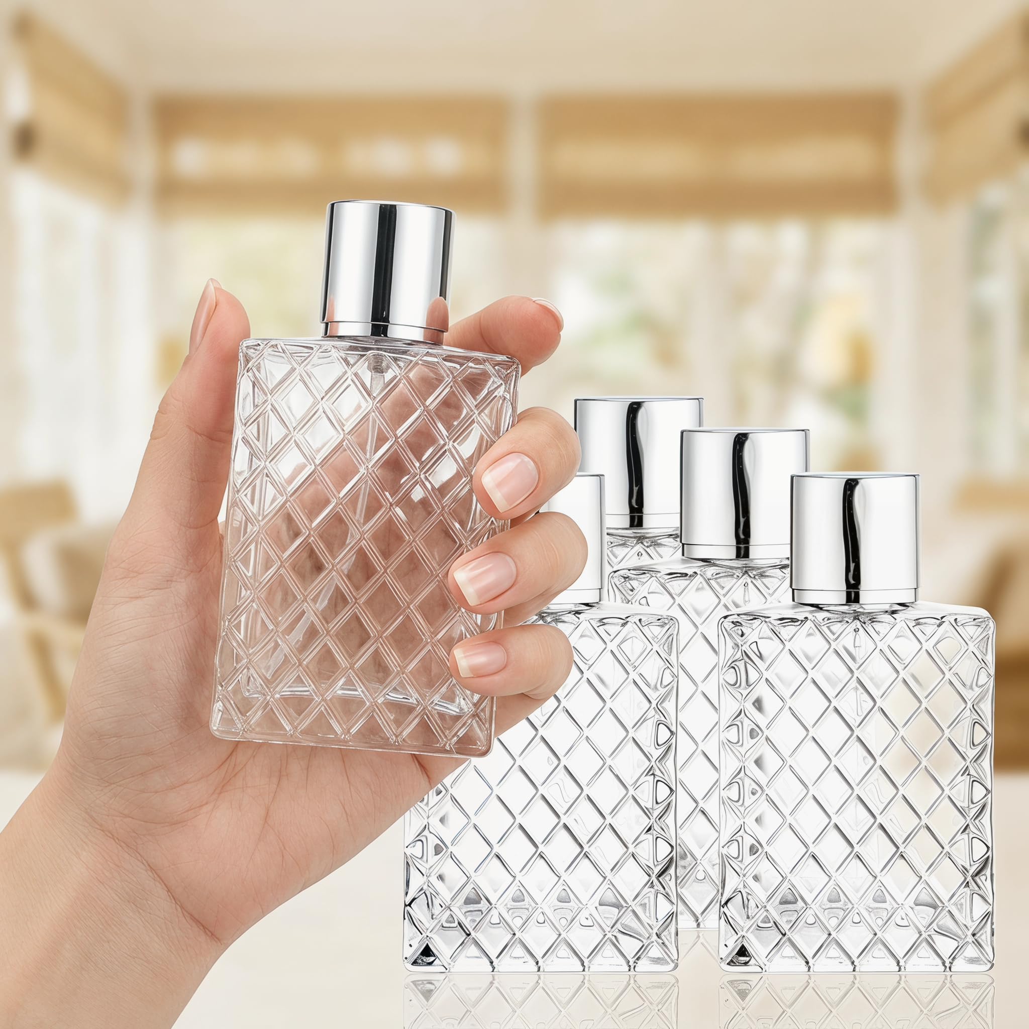 Lawei 6 Stück 100 ml Nachfüllbare Sprühflaschen Parfümzerstäuber Glas, Glas Flasche Leer, Transparente Parfüm Flakon Parfümflaschen Duftspenderflasche mit Sprüher für Reisen, Silber Kosmetik