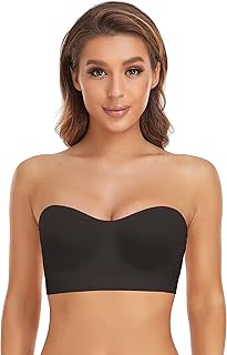 Lusait Strapless Bras for Women Seamless Wireless Padded Strapless Bra Non-Slip Silicone Bandeau Bra