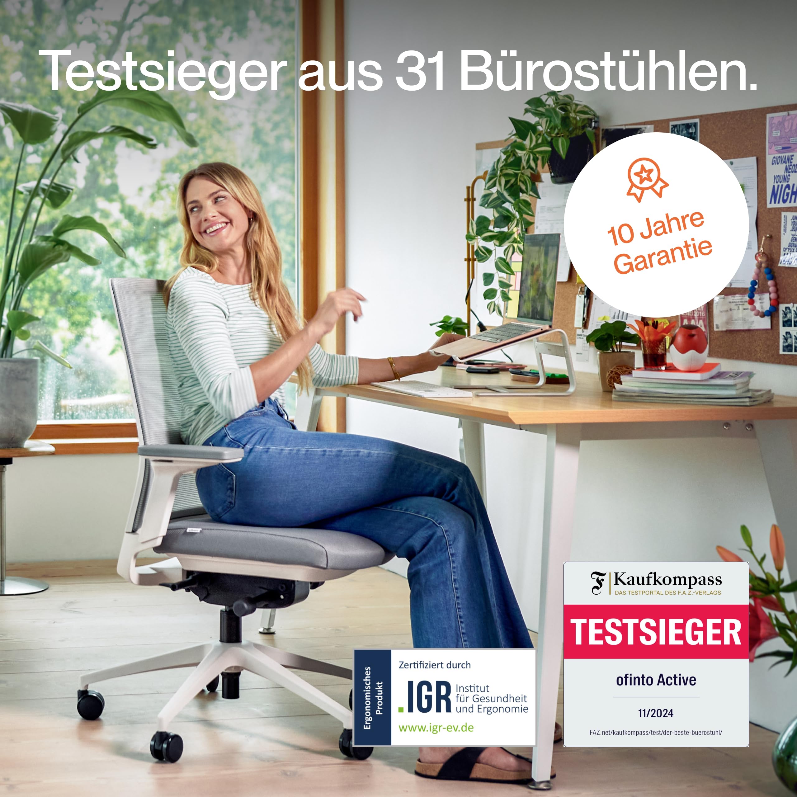 Active Bürostuhl Mattschwarz TESTSIEGER | Ergonomischer Schreibtischstuhl mit Sitzkippfunktion & adaptiver Lordosenstütze | Vollständig anpassbarer Office Chair für top Sitzposition | Drehstuhl