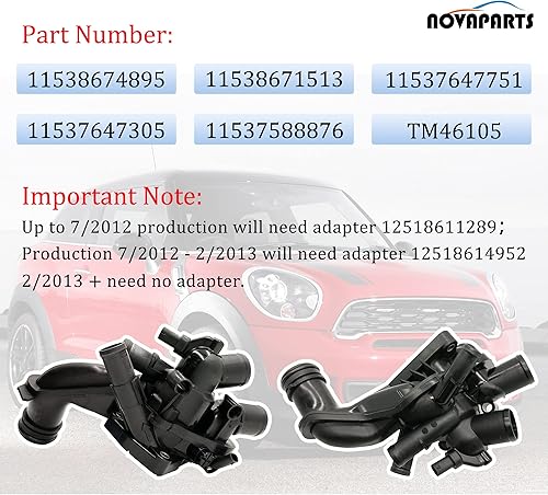 Miniatura 4 de Ensamble de carcasa de termostato de refrigerante de motor para 2011-2016 N16 Mini Cooper Clubman Countryman Convertibles N18 MINI Cooper S JCW 1.6L