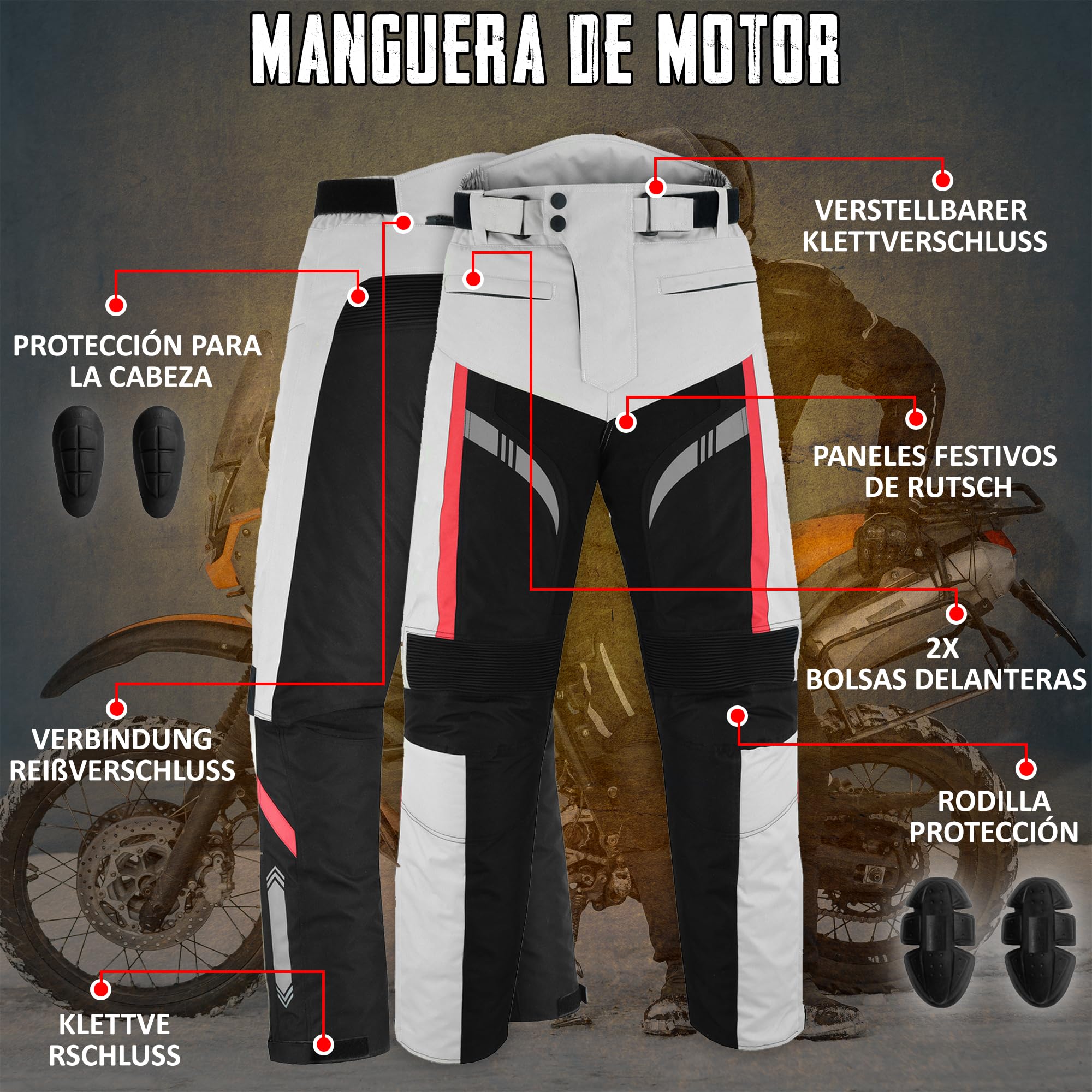Traje de Moto de 2 Piezas, Chaqueta y Pantalones de Moto Impermeables, Chaqueta de Carreras Reflectante para Hombre, con Protector de Motociclismo CE Tank Rainwear (EN-17092)