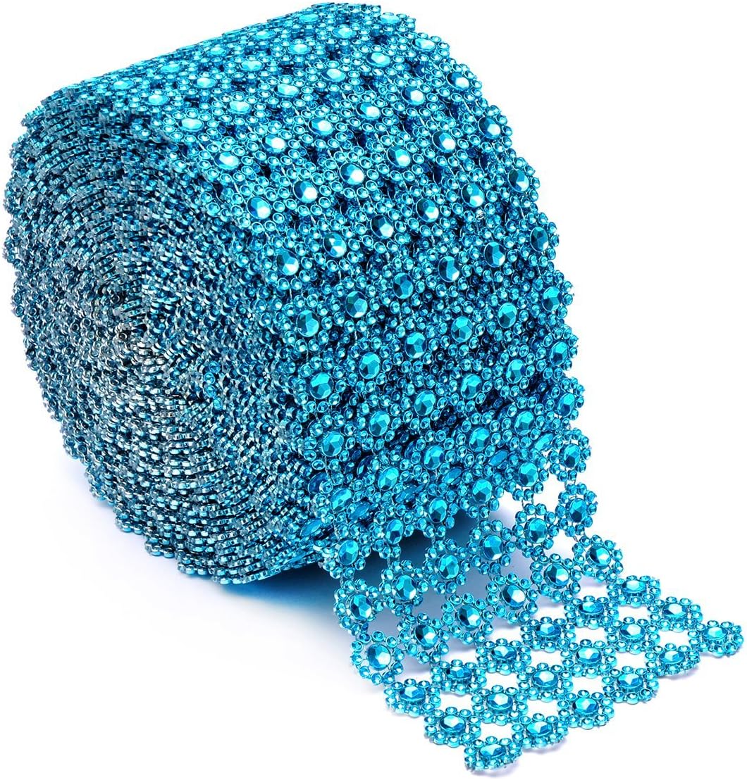 REEBONZ Flower Diamond Mesh Wrap Roll Rhinestone Crystal Ribbon 4.5" x 10 Yards (Blue)