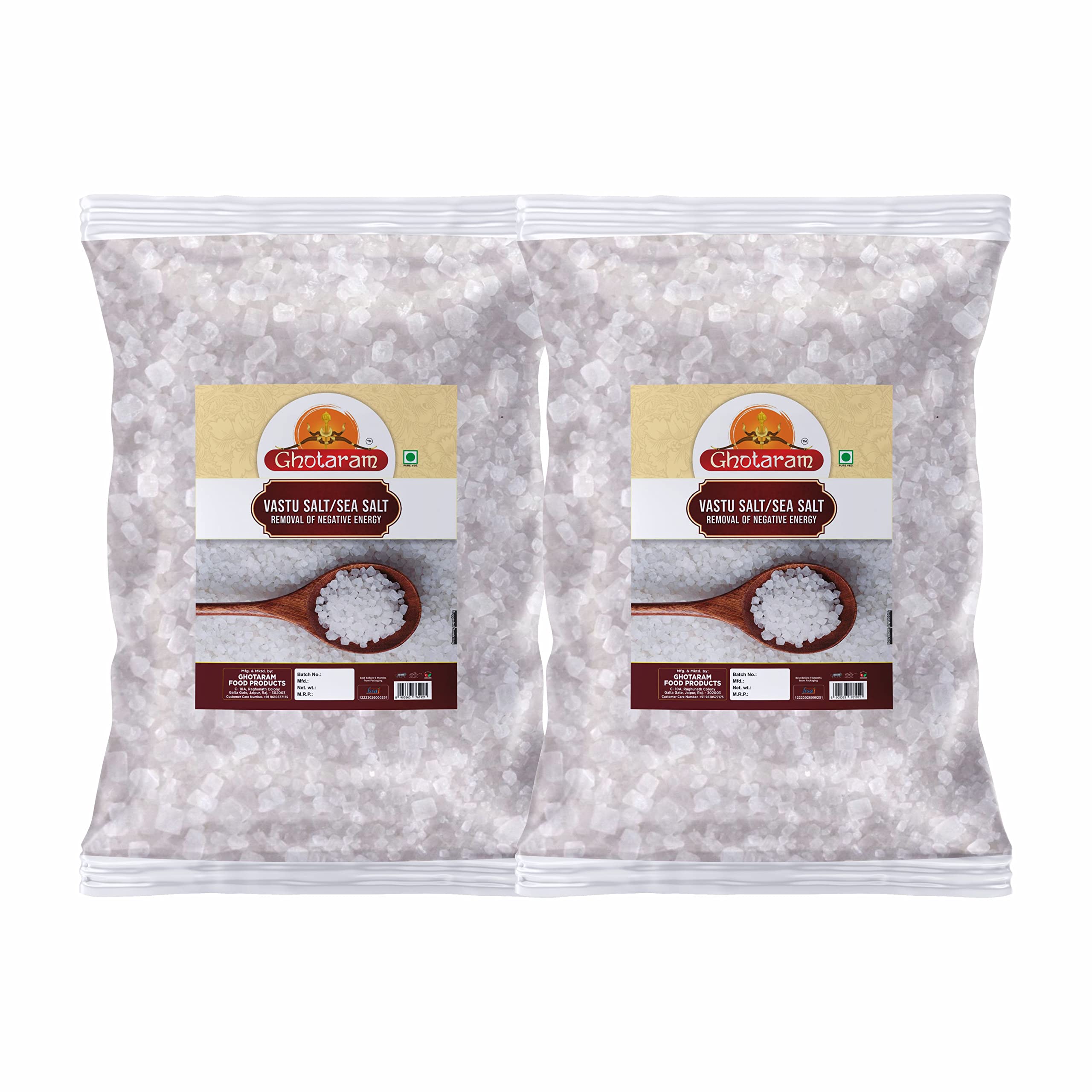 GHOTARAM Crystal Sea Salt, Coarse Grain|Salt, Sea Salt Granules|Fine Grade|Yoga Meditation Sea Salt/Naturally Rich in Positive Energy-850GM*2Pack