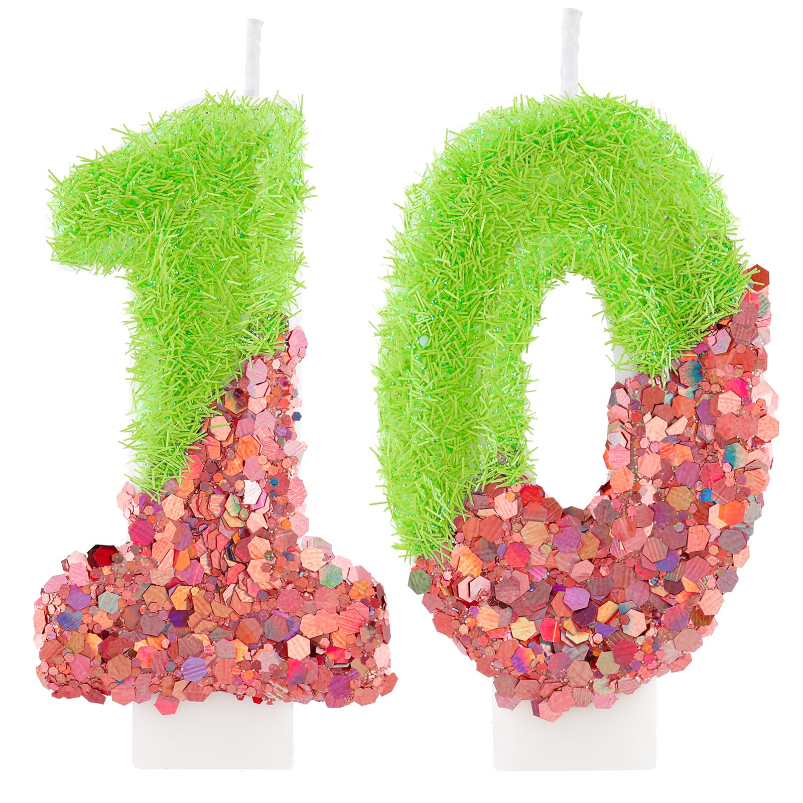 Pixel Number 10 Birthday Candle, Green Glitter Cake Topper Candle, Retro Game Style Party Decoration for Boys, 10th Birthday, Kids Gaming Themed Party, Cake Decor