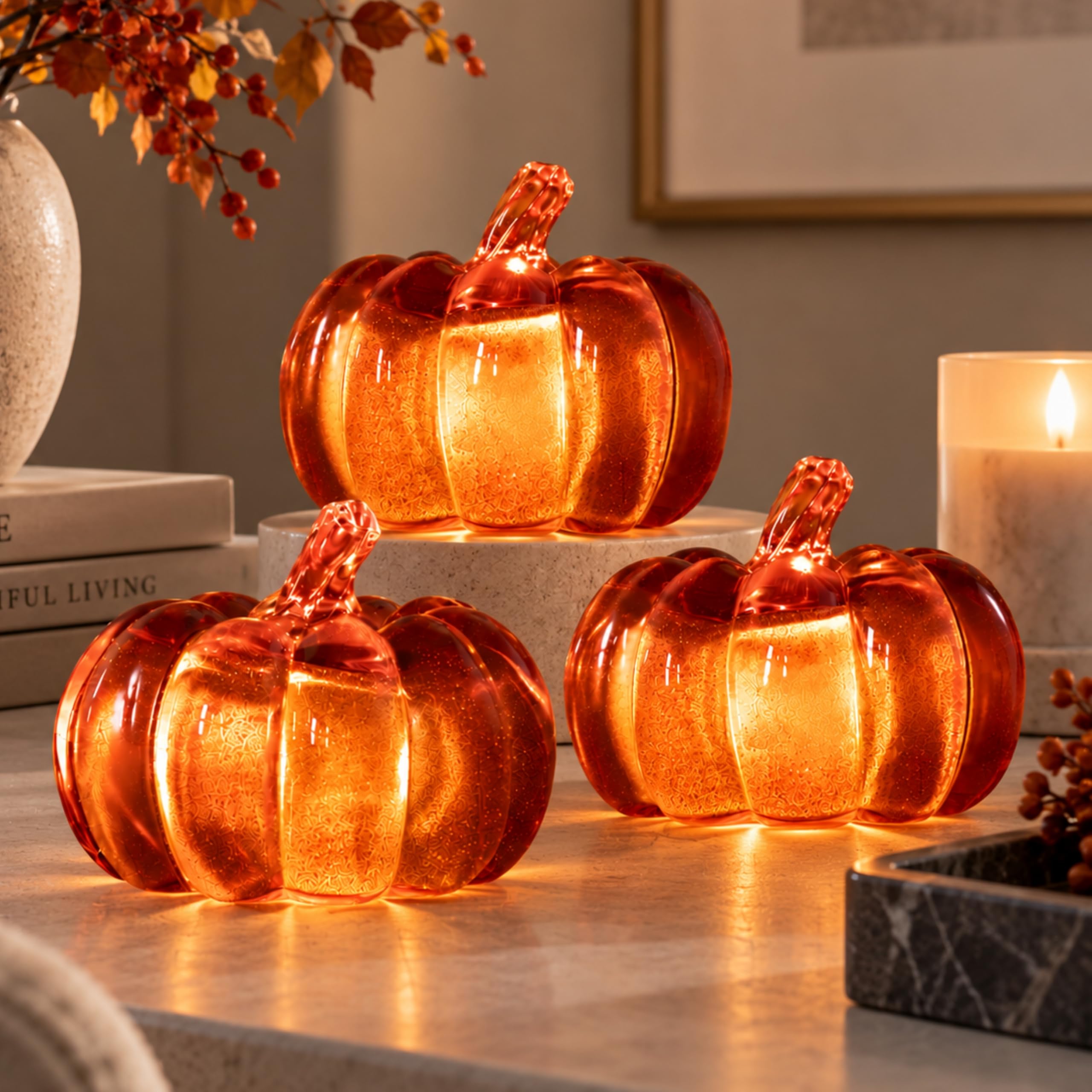 Marco Paul Set of 3 Light Up Pumpkin Decorations Halloween Autumn Decor