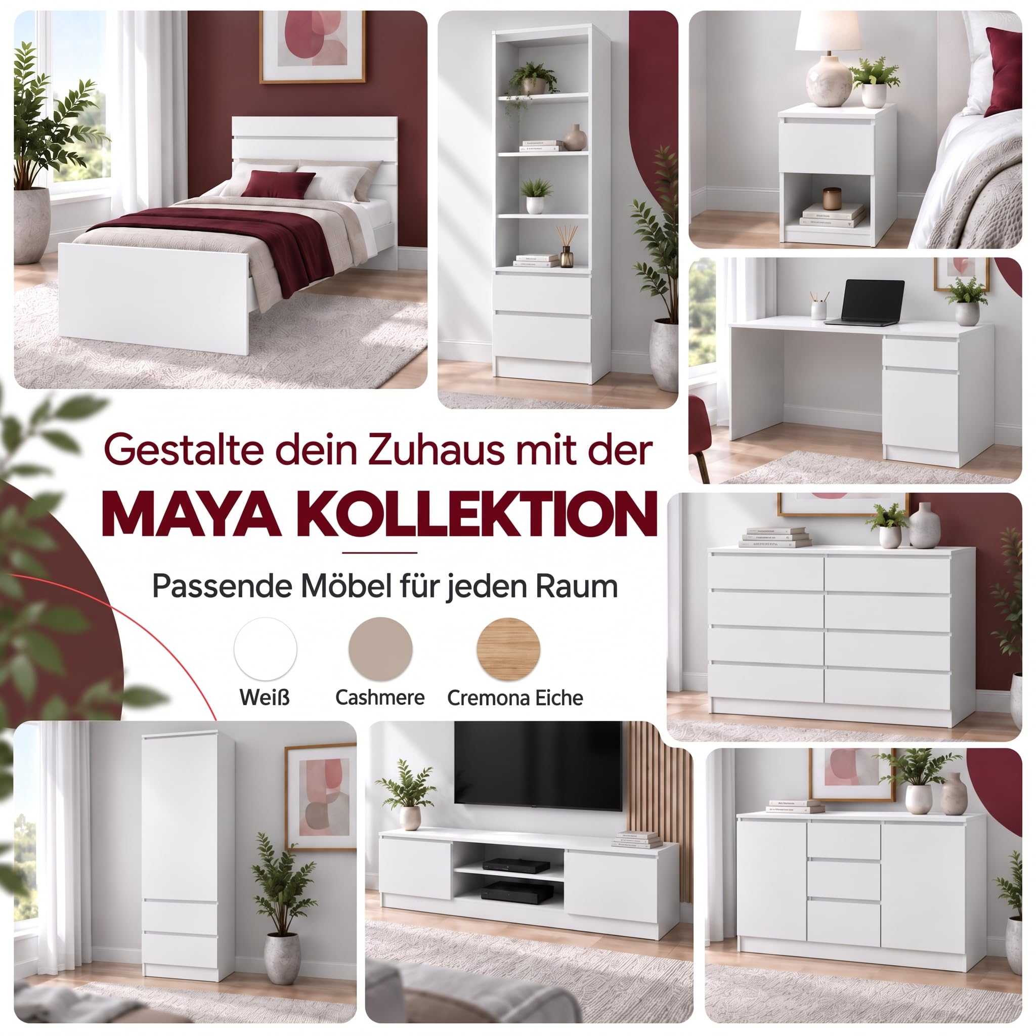 Homlando Cassettiera Maja S8, 140 x 40 x 104 cm, con 8 cassetti, moderna credenza senza maniglie, stabile cassettiera per corridoio, camera da letto o ufficio (rovere Cremona)