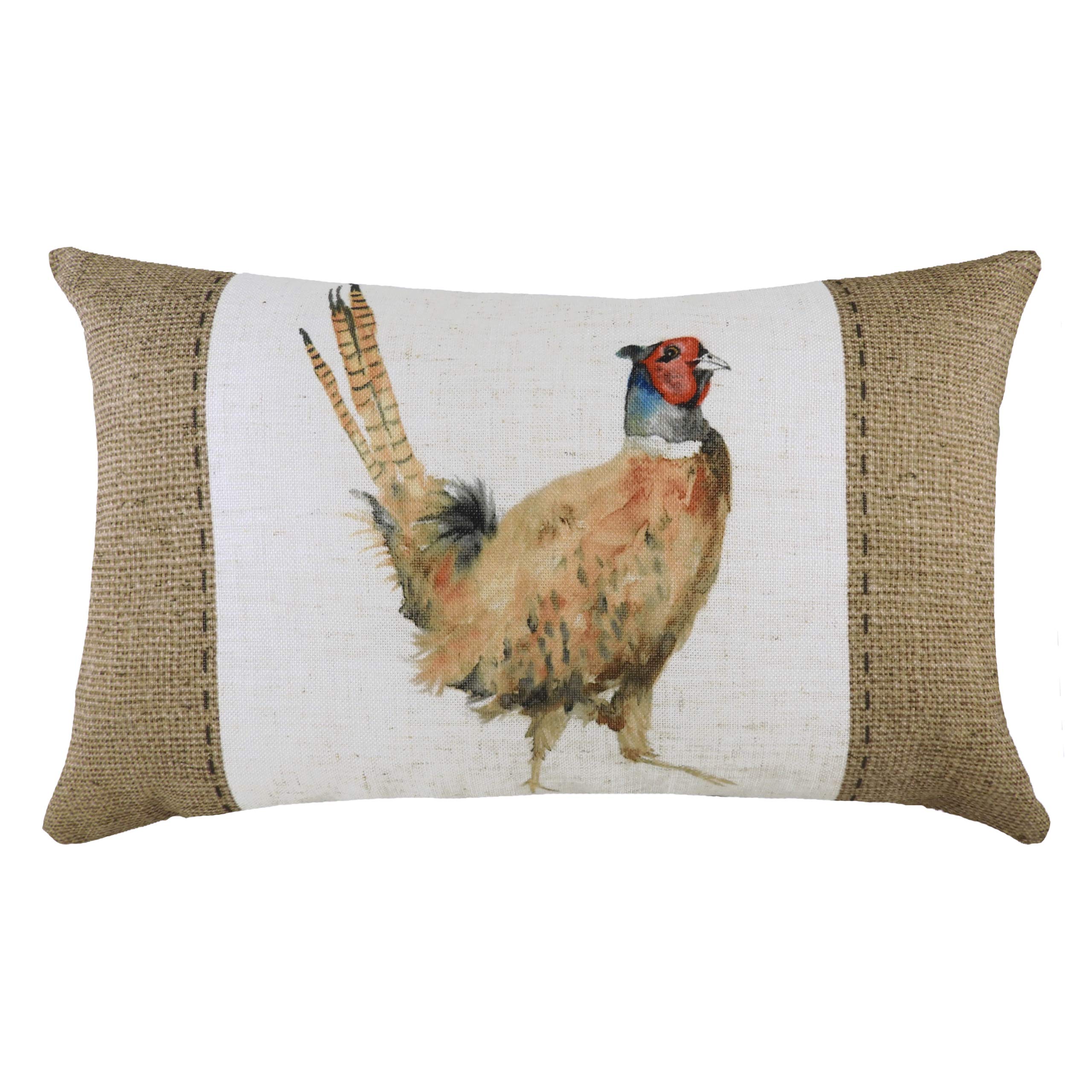 Evans Lichfield Hessian Pheasant Cushion Cover, White, 30 x 50 cm